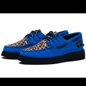 PLEASURES x SPERRY VIBRAM Collabo Sneaker Blue Suede Cheetah Print US 12